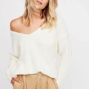 Free People Lofty V-neck Sweater Cream